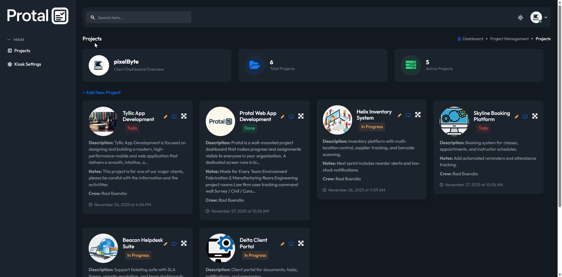 Protal Dashboard Screenshot
